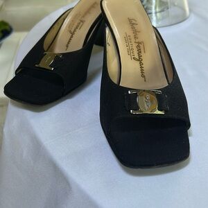 Salvatore Ferragamo Black Open Toe Heels